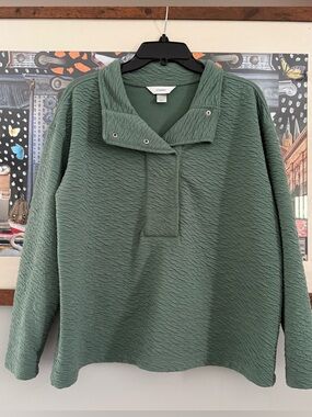 CJ Banks Textured Snap Collar Pullover in Sage